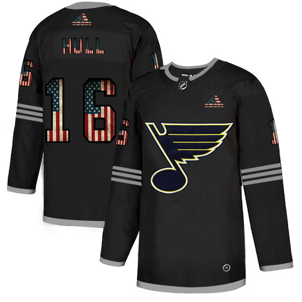 St. Louis Blues #16 Brett Hull Adidas Men Black USA Flag Limited NHL Jersey